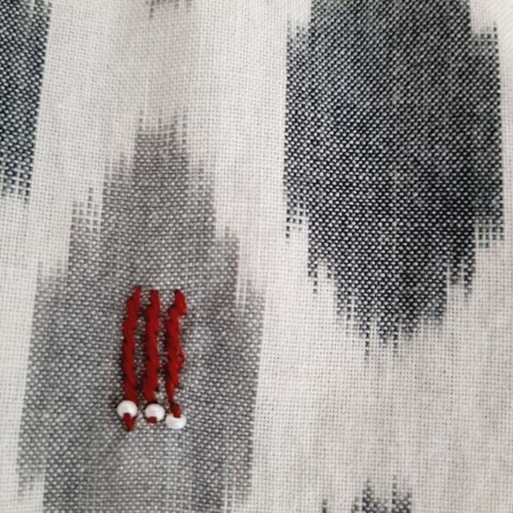 FABINDIA | 100% Cotton Boxy Bead Embroidered Ikat Crop Top Gray Sz M - Picture 7 of 13